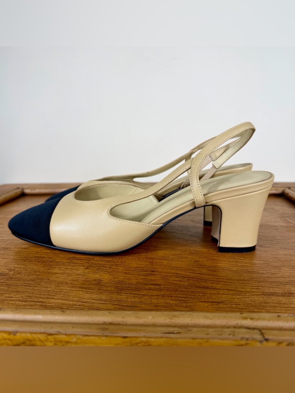 NEW Kaitlyn Pan Women’s Two Tone Block Heel Slingback Sandals Size 9 Tan Black